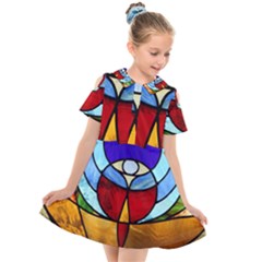 Church Window Glass Tiffany Kids  Short Sleeve Shirt Dress by Pakrebo