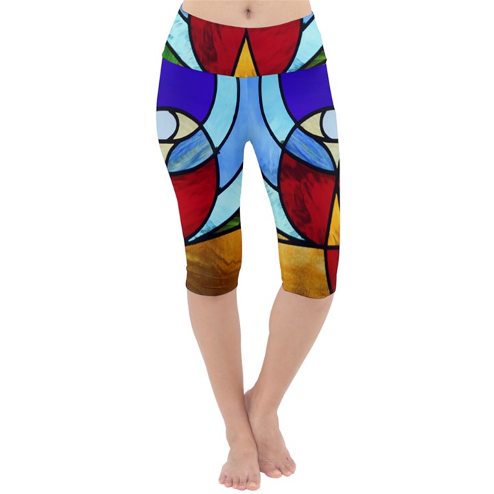 Church Window Glass Tiffany Lightweight Velour Cropped Yoga Leggings