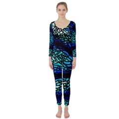 Sea Fans Diving Coral Stained Glass Long Sleeve Catsuit by Pakrebo