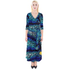 Sea Fans Diving Coral Stained Glass Quarter Sleeve Wrap Maxi Dress by Pakrebo