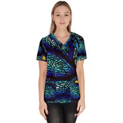 Sea Fans Diving Coral Stained Glass Women s V-neck Scrub Top by Pakrebo