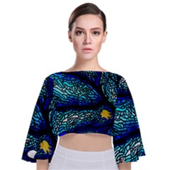 Sea Fans Diving Coral Stained Glass Tie Back Butterfly Sleeve Chiffon Top by Pakrebo