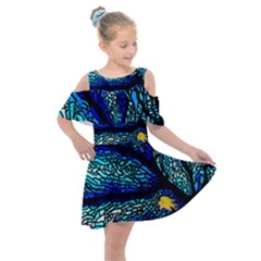 Sea Fans Diving Coral Stained Glass Kids  Shoulder Cutout Chiffon Dress by Pakrebo