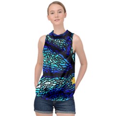 Sea Fans Diving Coral Stained Glass High Neck Satin Top