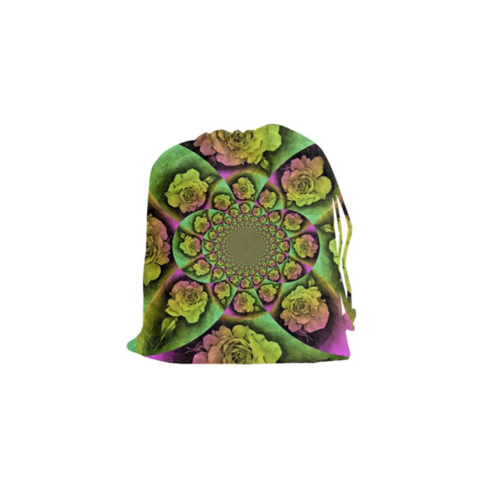 Rose Painted Kaleidoscope Colorful Drawstring Pouch (Small)