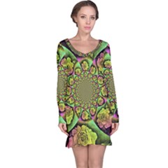 Rose Painted Kaleidoscope Colorful Long Sleeve Nightdress by Pakrebo