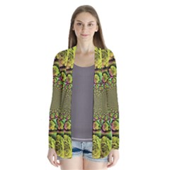 Rose Painted Kaleidoscope Colorful Drape Collar Cardigan