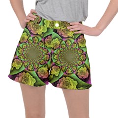 Rose Painted Kaleidoscope Colorful Stretch Ripstop Shorts