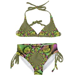 Rose Painted Kaleidoscope Colorful Kids  Classic Bikini Set by Pakrebo