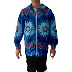 Rose Kaleidoscope Art Pattern Hooded Windbreaker (kids) by Pakrebo