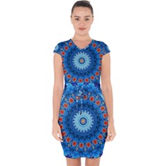 Rose Kaleidoscope Art Pattern Capsleeve Drawstring Dress  by Pakrebo