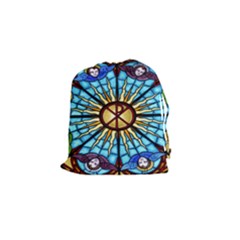 Church Window Stained Glass Church Drawstring Pouch (small) by Pakrebo