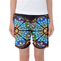 Church Window Stained Glass Church Women s Basketball Shorts by Pakrebo