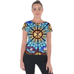 Church Window Stained Glass Church Short Sleeve Sports Top  by Pakrebo