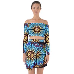 Church Window Stained Glass Church Off Shoulder Top With Skirt Set by Pakrebo