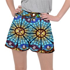 Church Window Stained Glass Church Stretch Ripstop Shorts by Pakrebo