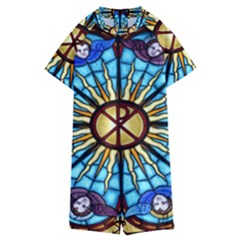 Church Window Stained Glass Church Kids  Boyleg Half Suit Swimwear by Pakrebo