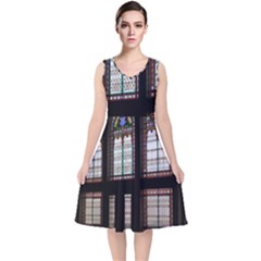 Stained Glass Window Krotoszyn V-neck Midi Sleeveless Dress  by Pakrebo