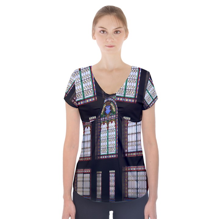 Stained Glass Window Krotoszyn Short Sleeve Front Detail Top