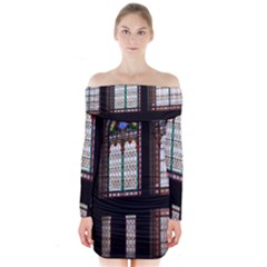 Stained Glass Window Krotoszyn Long Sleeve Off Shoulder Dress by Pakrebo