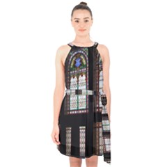 Stained Glass Window Krotoszyn Halter Collar Waist Tie Chiffon Dress by Pakrebo