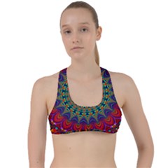 Kaleidoscope Mandala Pattern Criss Cross Racerback Sports Bra by Pakrebo