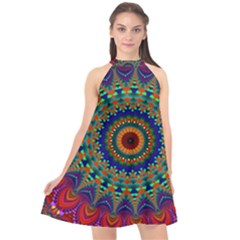 Kaleidoscope Mandala Pattern Halter Neckline Chiffon Dress  by Pakrebo