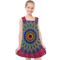 Kaleidoscope Mandala Pattern Kids  Cross Back Dress by Pakrebo