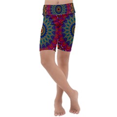 Kaleidoscope Mandala Pattern Kids  Lightweight Velour Cropped Yoga Leggings