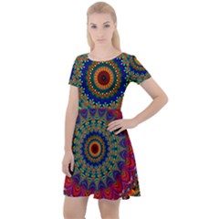 Kaleidoscope Mandala Pattern Cap Sleeve Velour Dress 