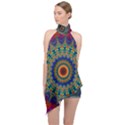 Kaleidoscope Mandala Pattern Halter Asymmetric Satin Top View1