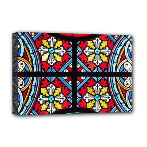 Stained Glass Window Colorful Color Deluxe Canvas 18  X 12  (stretched) by Pakrebo