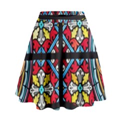 Stained Glass Window Colorful Color High Waist Skirt by Pakrebo