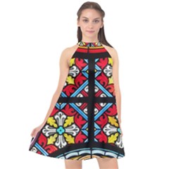 Stained Glass Window Colorful Color Halter Neckline Chiffon Dress  by Pakrebo