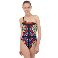 Stained Glass Window Colorful Color Classic One Shoulder Swimsuit by Pakrebo