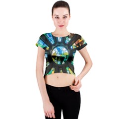 Cathedral Sagrada Família Barcelona Crew Neck Crop Top by Pakrebo