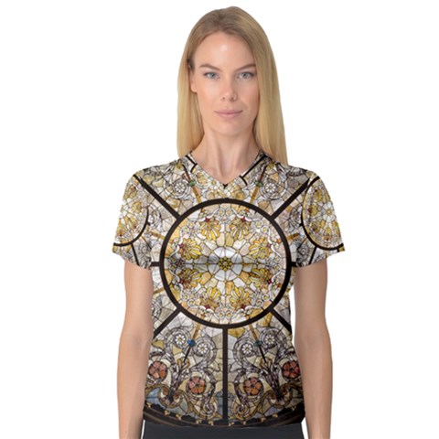 Stained Glass Window Glass Ceiling V-neck Sport Mesh Tee by Pakrebo