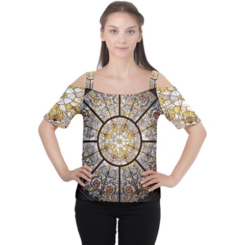 Stained Glass Window Glass Ceiling Cutout Shoulder Tee by Pakrebo