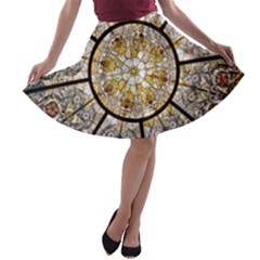 Stained Glass Window Glass Ceiling A-line Skater Skirt by Pakrebo