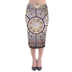 Stained Glass Window Glass Ceiling Velvet Midi Pencil Skirt by Pakrebo