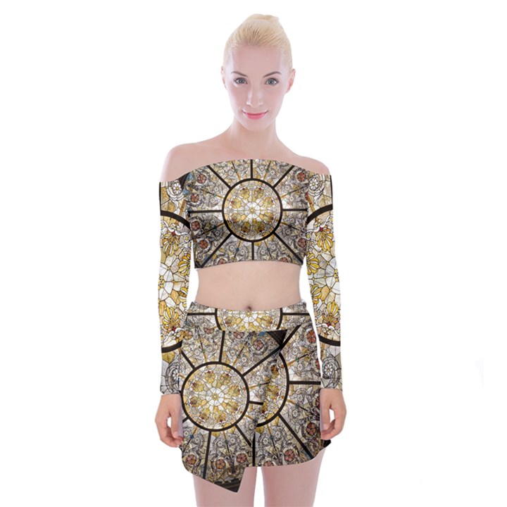 Stained Glass Window Glass Ceiling Off Shoulder Top with Mini Skirt Set