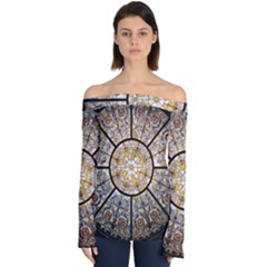 Stained Glass Window Glass Ceiling Off Shoulder Long Sleeve Top by Pakrebo