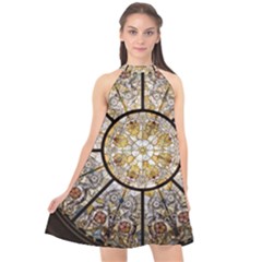 Stained Glass Window Glass Ceiling Halter Neckline Chiffon Dress  by Pakrebo