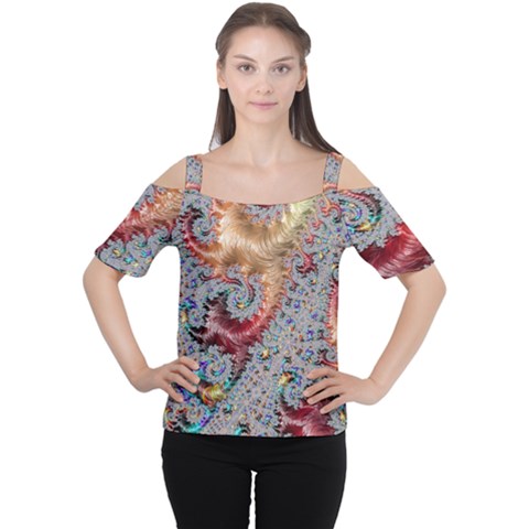 Fractal Artwork Design Pattern Cutout Shoulder Tee by Pakrebo