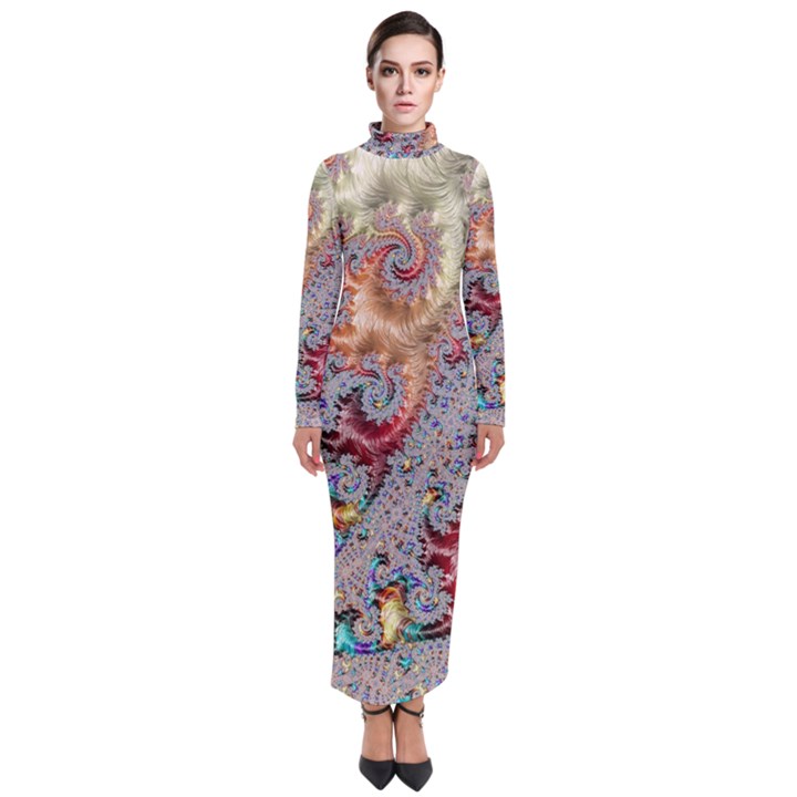 Fractal Artwork Design Pattern Turtleneck Maxi Dress