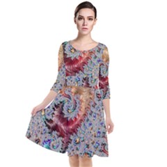 Fractal Artwork Design Pattern Quarter Sleeve Waist Band Dress by Pakrebo