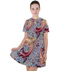 Fractal Artwork Design Pattern Short Sleeve Shoulder Cut Out Dress 