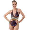 Background Stained Glass Window Halter Cut-Out One Piece Swimsuit View1