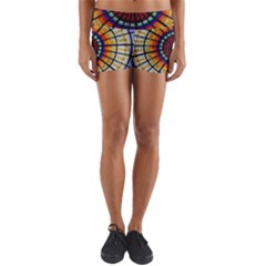 Background Stained Glass Window Yoga Shorts by Pakrebo