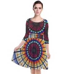 Background Stained Glass Window Quarter Sleeve Waist Band Dress by Pakrebo